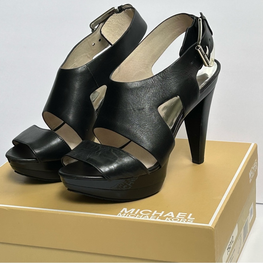 New in box Michael Kors Carla Black Open-Toe Heel platform sandals 7.5M